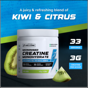 wellcore pure micronised creatine monohydrate | kiwi kick (122g, 33 servings)